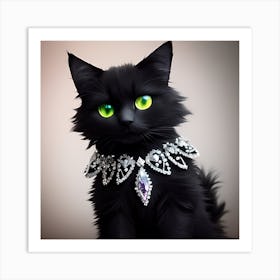 Black Cat With Necklace Art Print