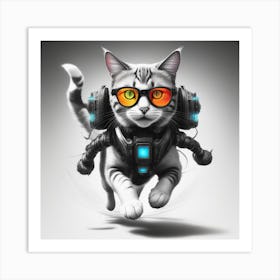 Cat With Glasses Futuristic Art Print