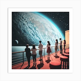 Group Of People Looking At The Earth Art Print