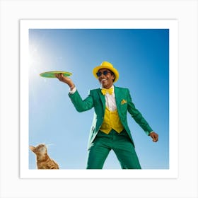 A Fashionable Adult Businessman In A Green Summer Suit Coupled With A Vibrant Yellow 3 Piece Access (3) Art Print