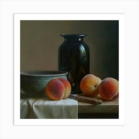 Peaches And A Black Vase Art Print