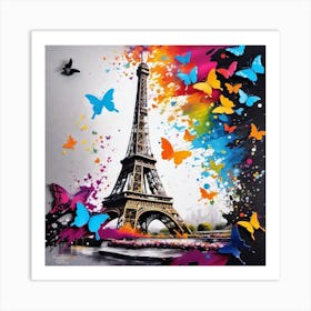 Eiffel Tower With Butterflies 3 Art Print