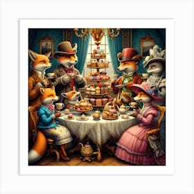 Foxes At Tea 2 Art Print