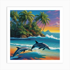 Dolphins Frolicking In The Waves Art Print