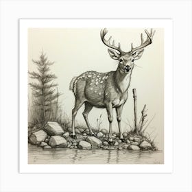 Deer By The Water 1 Art Print