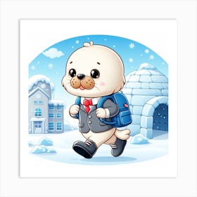 Cartoon Seal In School Uniform Art Print