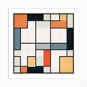 White, yellow and blue Squares Mid Century Art Print