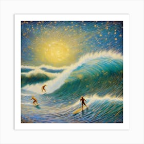 Surfers At Night Art Print