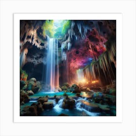 Waterfall In The Cave 2 Art Print