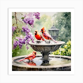Cardinals At The Fountain Art Print