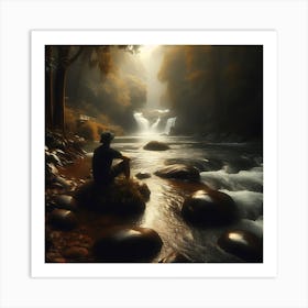 Man Sitting By A River Art Print