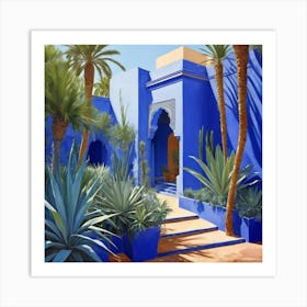 Jardin Majorelle Morocco Modern Blue Illustration art print 2 Art Print