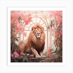 Lion 2 Pink Jungle Animal Portrait Art Print