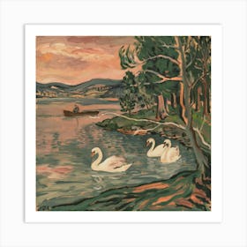 Tranquil Reflections A Serene Lakeside Scene Art Print