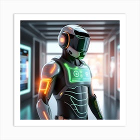 The Image Depicts A Alpha Male In A Stronger Futuristic Suit With A Digital Music Streaming Display 1 Art Print