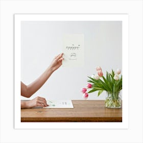 A Minimal And Decorated Nature Inspired Invitation Card A Woman In A Pastel Pink Top Is Gently Layi (4) Art Print