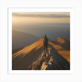 Man Standing On Top Of A Mountain 1 Art Print
