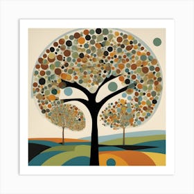 Contemporary Abstract Landscape Of A Tree Where The Leaves Are Represented By Circles 2 Upscaled Upscaled Art Print