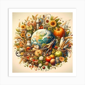 Earth With Fruits And Vegetables Art Print