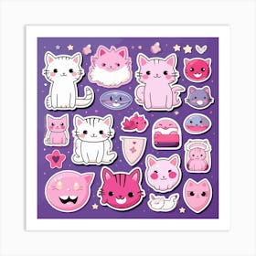 Cats and other elements, Cute Cat Stickers Art Print