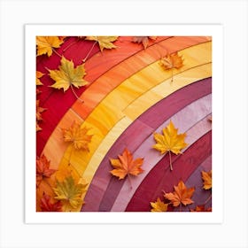 An Abstract Fall Themed Wallpaper A Group Of Maple Leaves In A Rainbow Of Autumn Hues Vivid Red W (5) Art Print