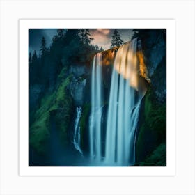 Waterfall At Sunset 1 Art Print