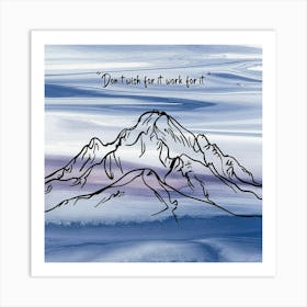 Mountain Line Art and Watercolor Painting with Motivational Quote Art Print