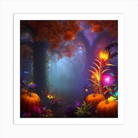 Halloween Pumpkins In The Forest 1 Art Print