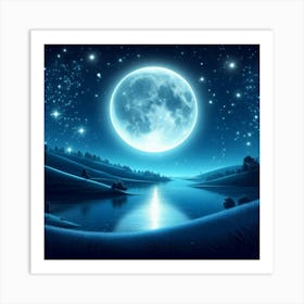 Full Moon Over Lake 6 Art Print