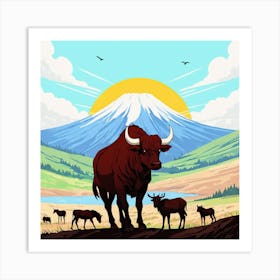 Bulls In The Mountains 9 Art Print