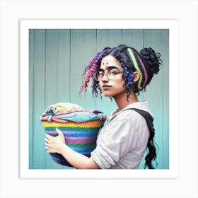 Woman Holding A Basket Art Print