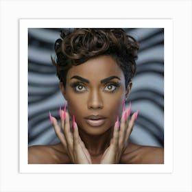 Black Woman With Pink Nails Art Print