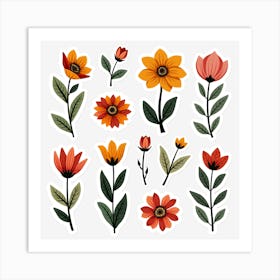 Set Of Floral Stickers 1 Art Print