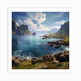 Landscape With Mountains And Water Art Print