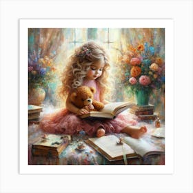 Little Girl Reading A Book 8 Art Print