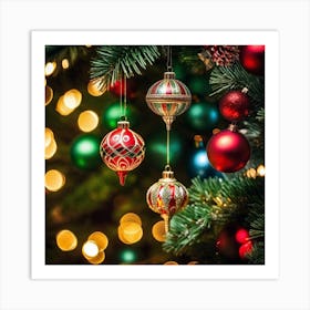 Christmas Ornaments On A Christmas Tree Art Print