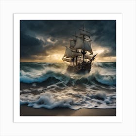 0 View Of Turbulent Swells Of A Violent Ocean Storm, Esrgan V1 X2plus Art Print