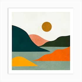 Watercolor sunset landscape 11 Art Print