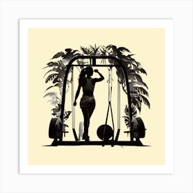 Silhouette Of A Woman In The Gym Art Print