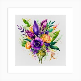 Watercolor Mardi Gras Flower Bouquets 9 Art Print