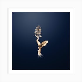 Gold Botanical Brown Widelip Orchid on Midnight Navy n.2937 Art Print