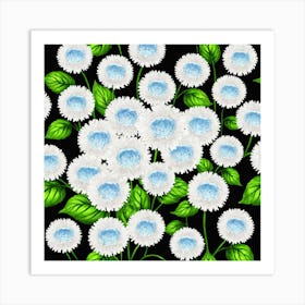 White Daisies On Black Background Art Print