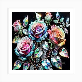 Roses Metal Leaves Art Print