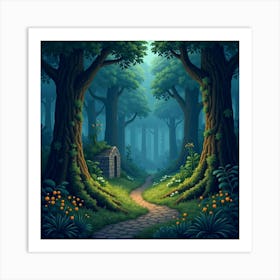 Enchanted Forest With Glowing Fireflies And Ancient Ruins 1 Art Print