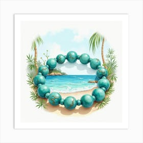 Turquoise Bracelet, Watercolor, Scenic Ocean View 1 Art Print