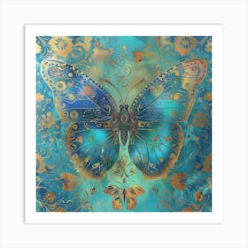 Butterfly In Blue And Gold 2 Art Print