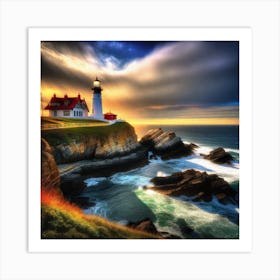 Lighthouse At Sunset 5 Art Print