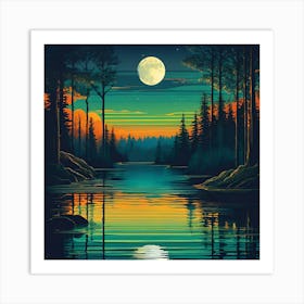 Full Moon In The Forest Art Print