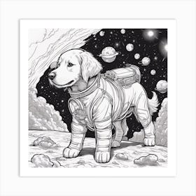 A Golden Retriever Puppy In Cosmonaut Suit Wandering In Space 3 Art Print