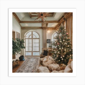Living Room With Christmas Tree Art Print